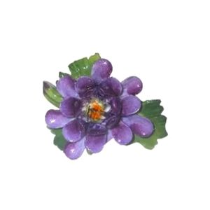 Vintage Cara China Staffordshire Purple Flower Bloom Porcelain Brooch Pin